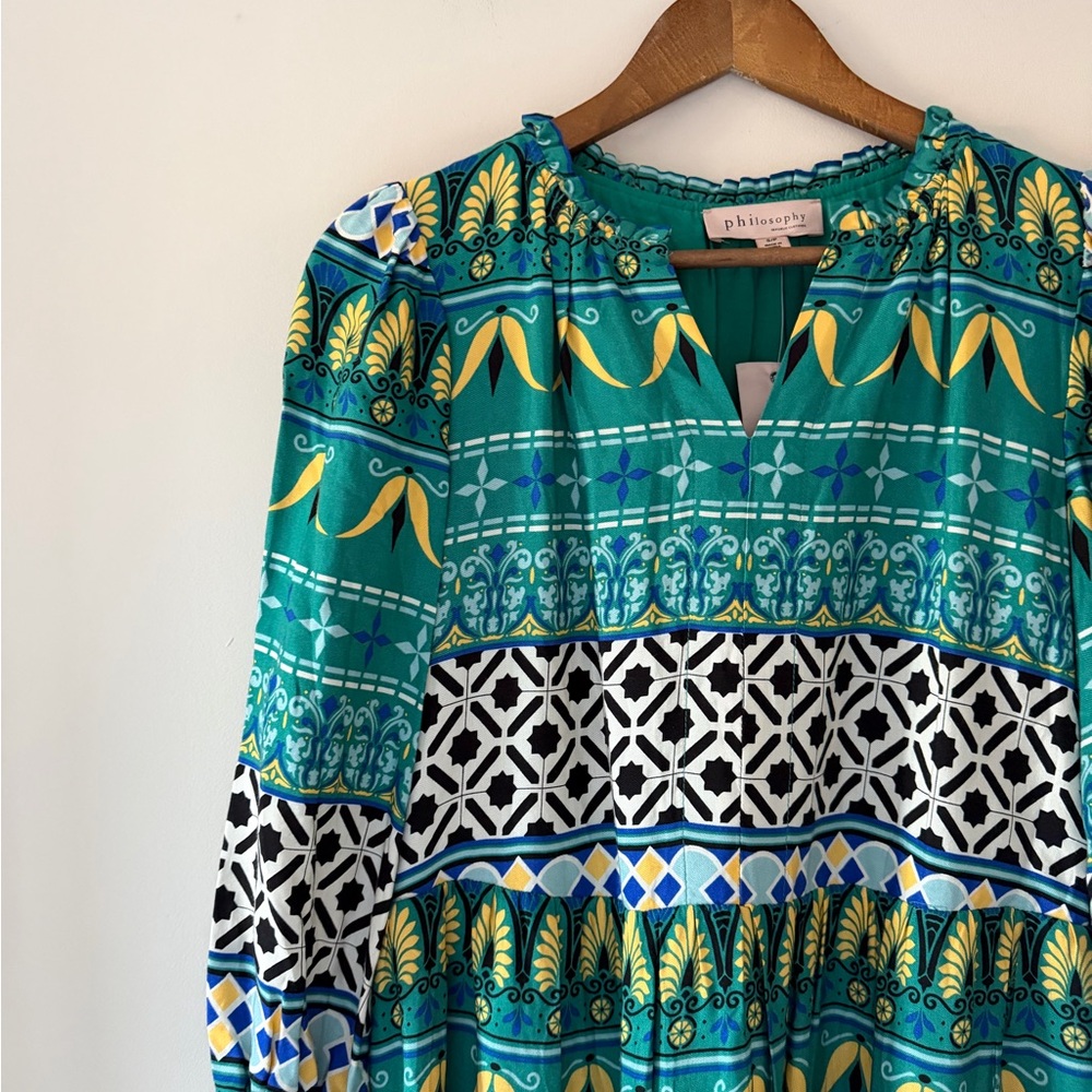 Philosophy Teal and Yellow Geometric Patterned Maxi Dress Size Small NWT - Picture 6 of 11